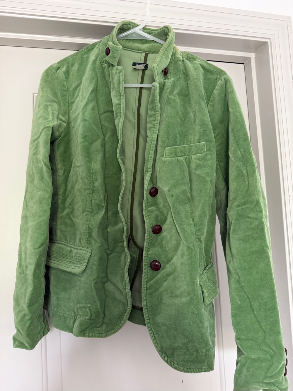 J. Crew Light Green Velvet Shirt Jacket